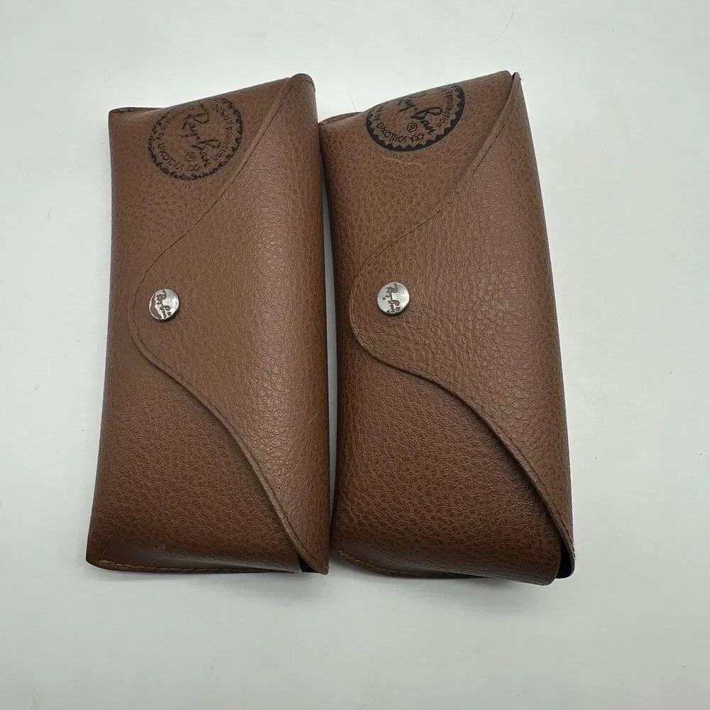 Lot of 4 Authentic Ray-Ban Sunglasses Cases Only Brown Tan Leather Snap Set
